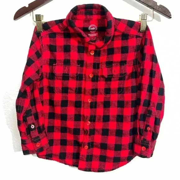 Wonder Nation Boys Flannel Button Up Shirt Sz XS 4/5 Red/Long Sleeve/Holiday - Picture 1 of 6